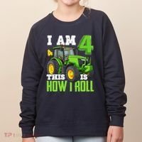 I Am 4 This is How I Roll Four Year Old Tractor 4th Birthday Women's Sweatshirt thumb 0