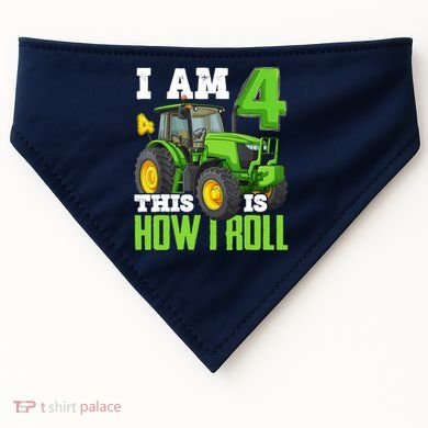 I Am 4 This is How I Roll Four Year Old Tractor 4th Birthday USA-Made Doggie Bandana