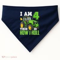 I Am 4 This is How I Roll Four Year Old Tractor 4th Birthday USA-Made Doggie Bandana thumb 0