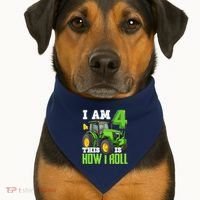I Am 4 This is How I Roll Four Year Old Tractor 4th Birthday USA-Made Doggie Bandana thumb 1