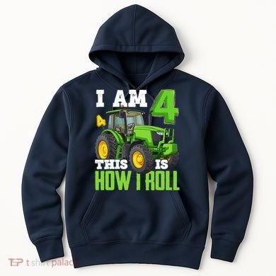 I Am 4 This is How I Roll Four Year Old Tractor 4th Birthday Hoodie