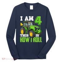 I Am 4 This is How I Roll Four Year Old Tractor 4th Birthday Long Sleeve Shirt thumb 0