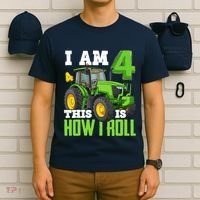 I Am 4 This is How I Roll Four Year Old Tractor 4th Birthday T-Shirt thumb 6