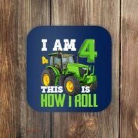 I Am 4 This is How I Roll Four Year Old Tractor 4th Birthday Coaster thumb 0