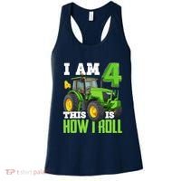 I Am 4 This is How I Roll Four Year Old Tractor 4th Birthday Women's Tank Top thumb 0