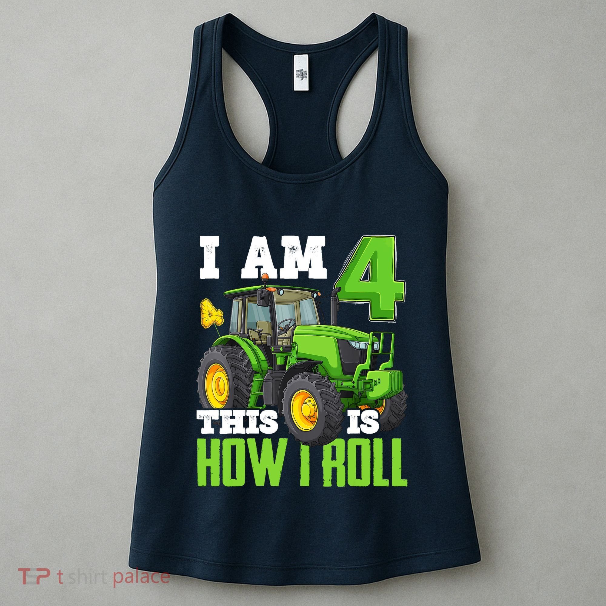 I Am 4 This is How I Roll Four Year Old Tractor 4th Birthday Women's Tank Top