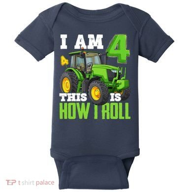 I Am 4 This is How I Roll Four Year Old Tractor 4th Birthday Baby Bodysuit