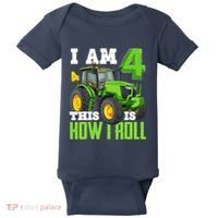 I Am 4 This is How I Roll Four Year Old Tractor 4th Birthday Baby Bodysuit thumb 0