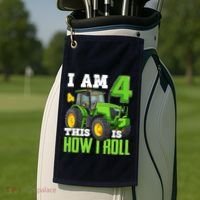 I Am 4 This is How I Roll Four Year Old Tractor 4th Birthday Golf Towel thumb 2