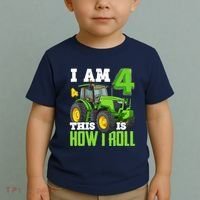 I Am 4 This is How I Roll Four Year Old Tractor 4th Birthday Toddler T-Shirt thumb 2