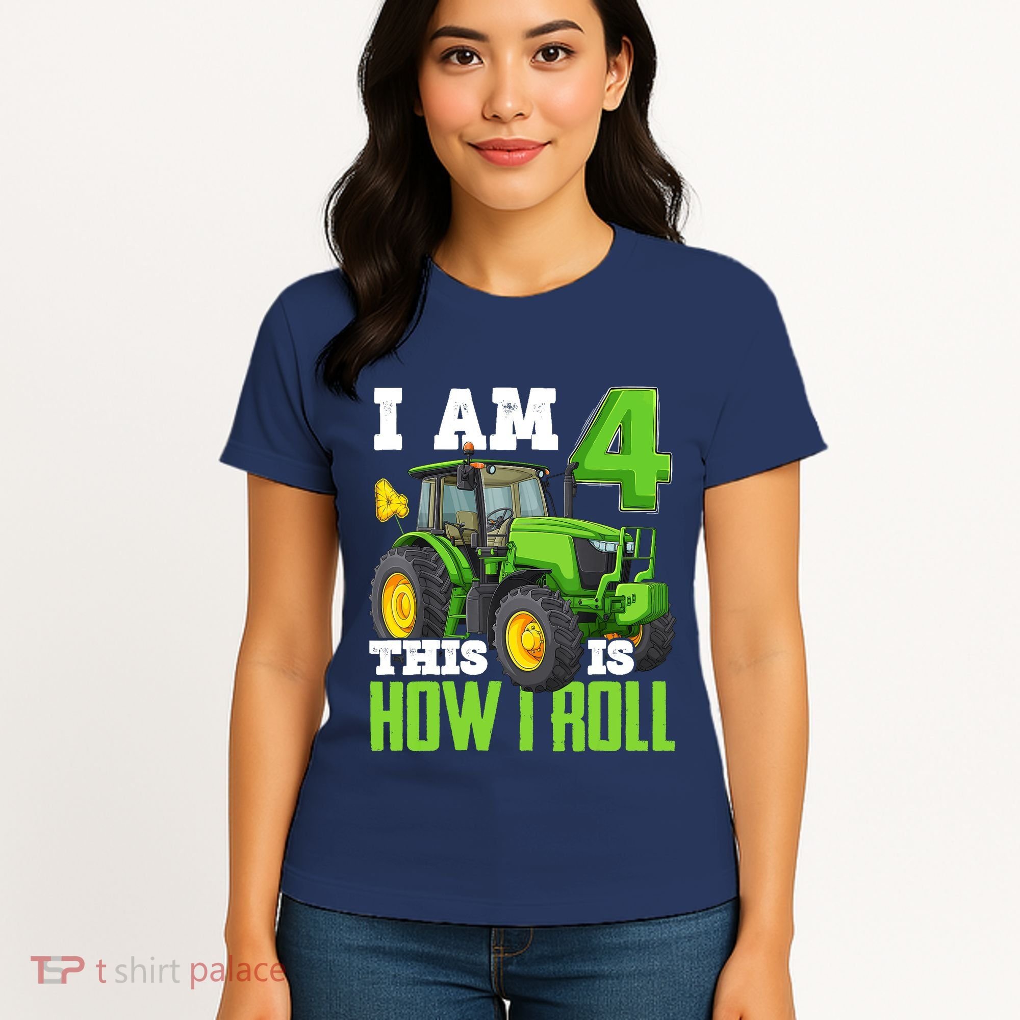 I Am 4 This is How I Roll Four Year Old Tractor 4th Birthday Women's T-Shirt