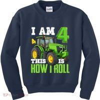 I Am 4 This is How I Roll Four Year Old Tractor 4th Birthday Kids Sweatshirt thumb 0