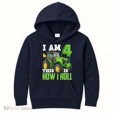 I Am 4 This is How I Roll Four Year Old Tractor 4th Birthday Kids Hoodie