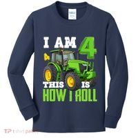 I Am 4 This is How I Roll Four Year Old Tractor 4th Birthday Kids Long Sleeve Shirt thumb 0