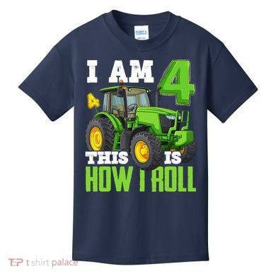 I Am 4 This is How I Roll Four Year Old Tractor 4th Birthday Kids T-Shirt