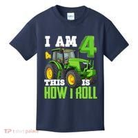 I Am 4 This is How I Roll Four Year Old Tractor 4th Birthday Kids T-Shirt thumb 0