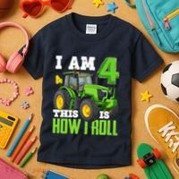 I Am 4 This is How I Roll Four Year Old Tractor 4th Birthday Kids T-Shirt thumb 3