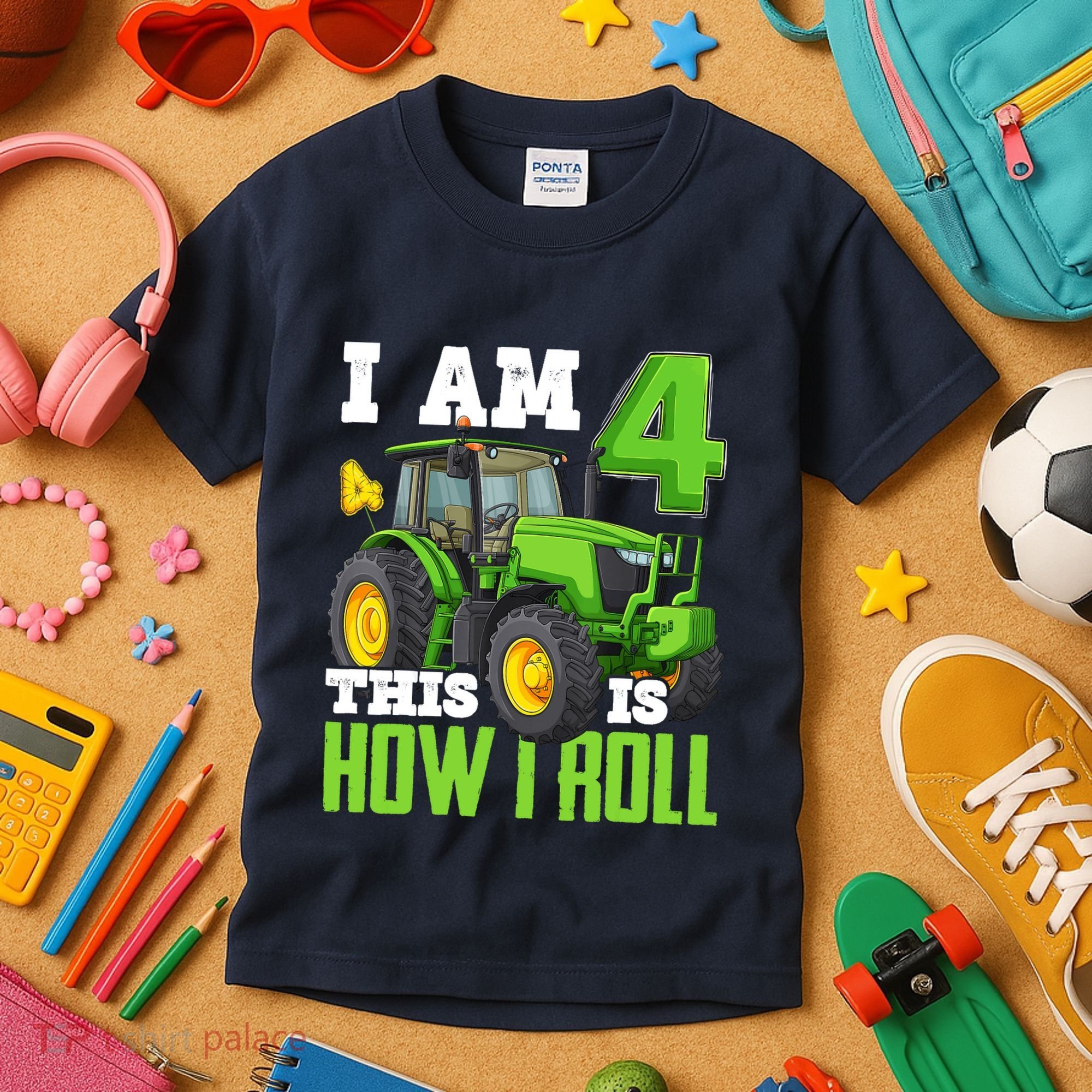 I Am 4 This is How I Roll Four Year Old Tractor 4th Birthday Kids T-Shirt