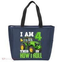 I Am 4 This is How I Roll Four Year Old Tractor 4th Birthday Tote Bag thumb 0