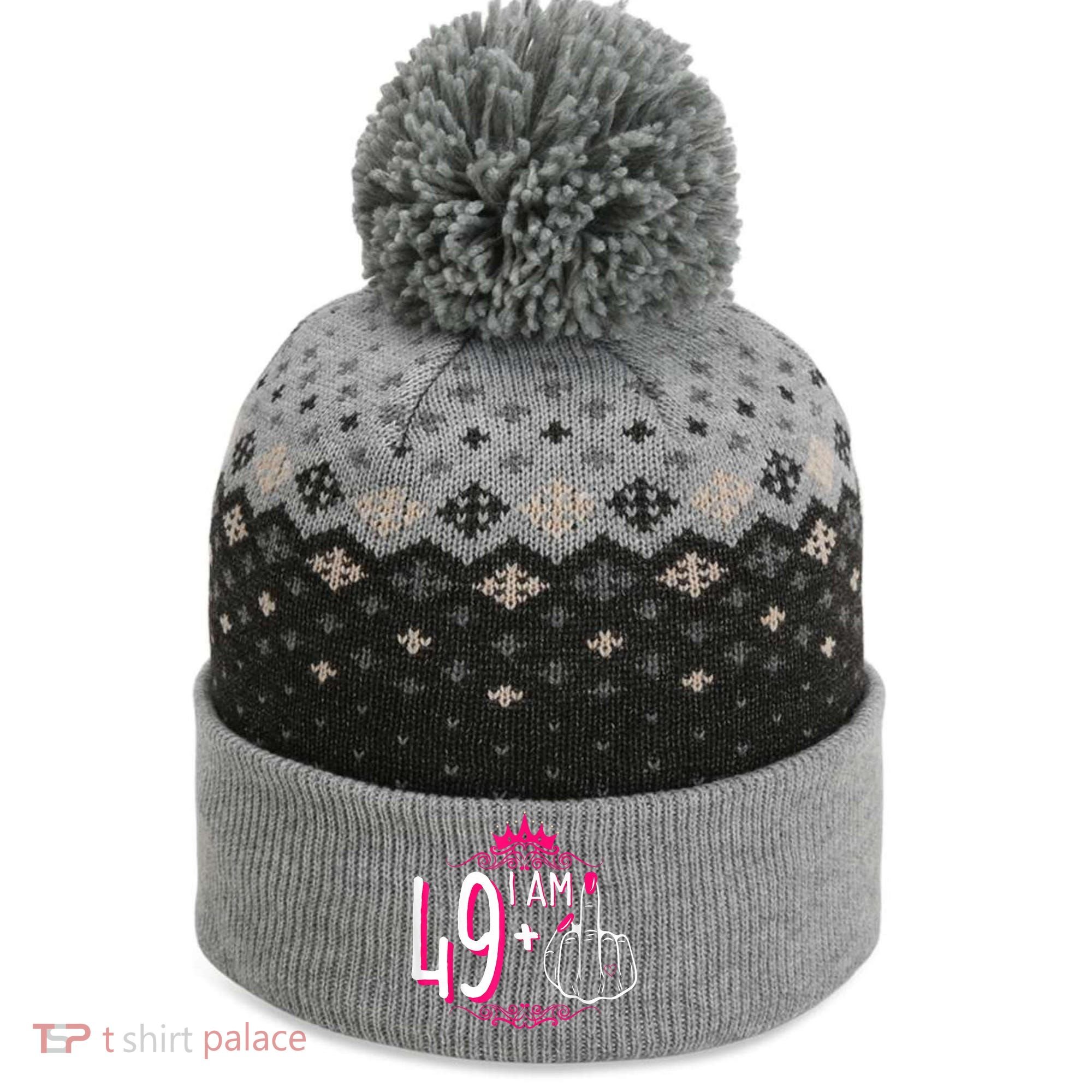 I Am 49 Plus 1 Middle Finger 49th Women Birthday Funny The Baniff Cuffed Pom Beanie