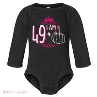I Am 49 Plus 1 Middle Finger 49th Women Birthday Funny Baby Long Sleeve Bodysuit thumb 0