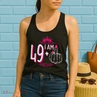 I Am 49 Plus 1 Middle Finger 49th Women Birthday Funny Women's Tank Top thumb 2
