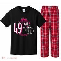 I Am 49 Plus 1 Middle Finger 49th Women Birthday Funny Kids Plaid Pajama Set thumb 0