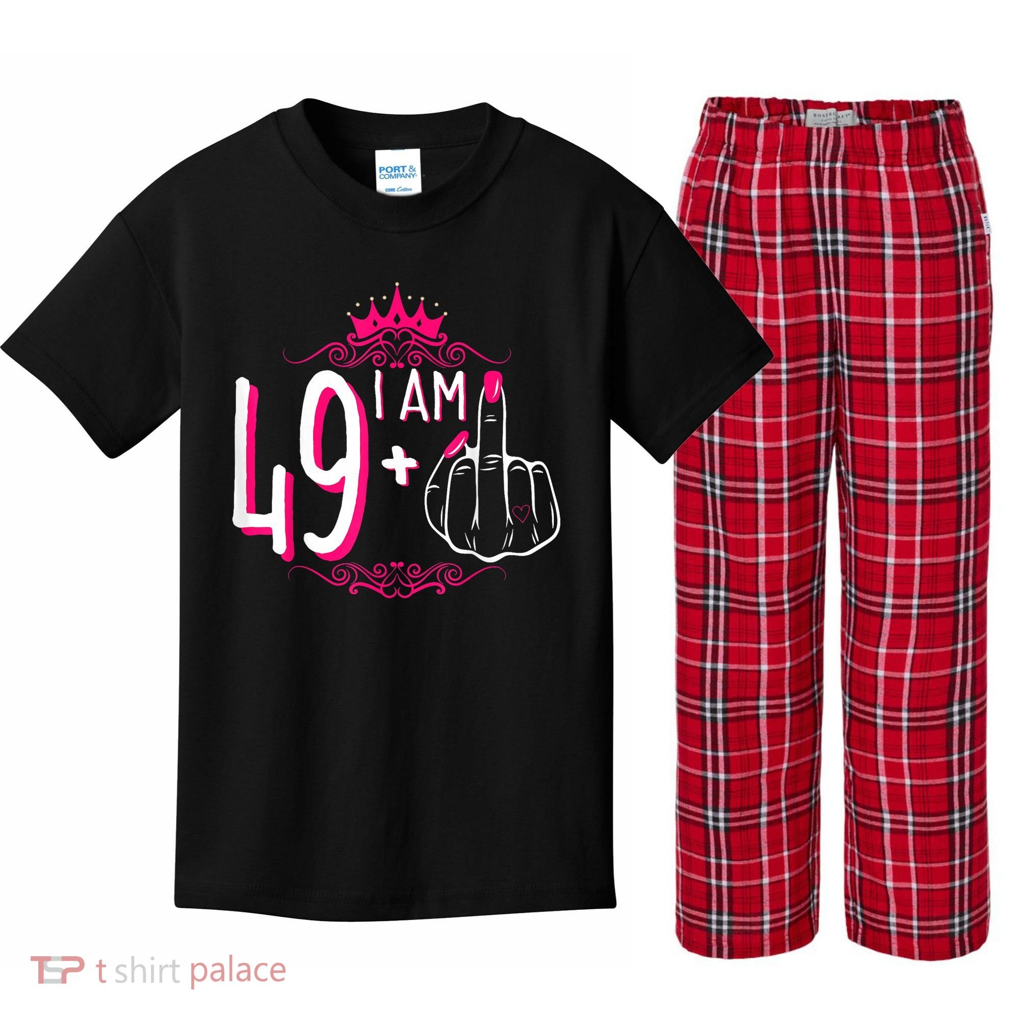 I Am 49 Plus 1 Middle Finger 49th Women Birthday Funny Kids Plaid Pajama Set