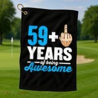 I am 59 plus 1 middle finger for a 60th Birthday Golf Towel thumb 1