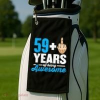 I am 59 plus 1 middle finger for a 60th Birthday Golf Towel thumb 2
