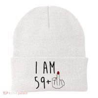 I Am 59 Plus Middle Finger Funny 60th Birthday Beanie thumb 0