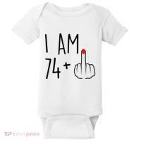 I Am 74 Plus 1 Middle Finger For A 75th Birthday For Wo Baby Bodysuit thumb 0
