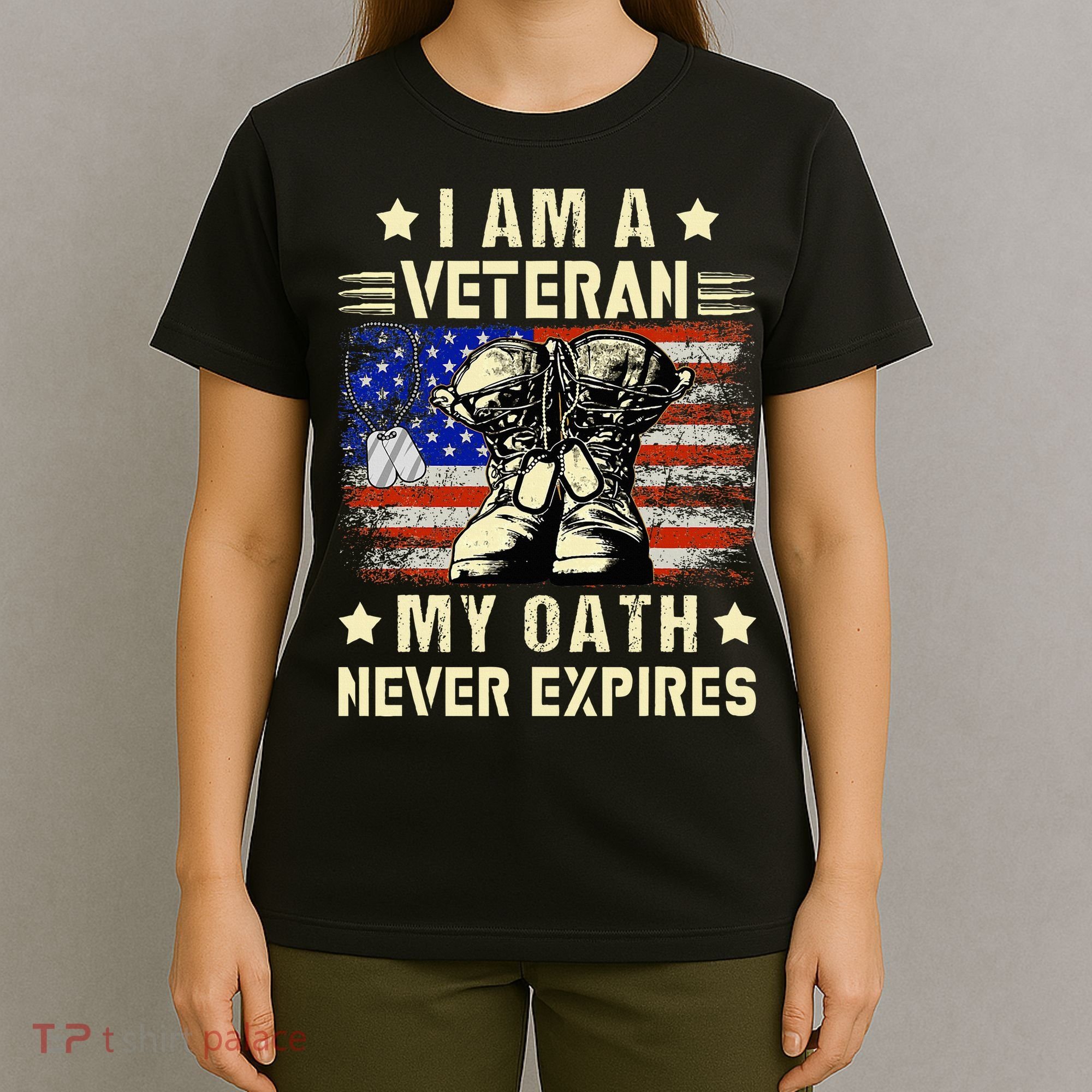 I am A Veteran My Oath Never Expires Veteran Day USA Flag T-Shirt