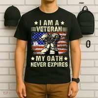 I am A Veteran My Oath Never Expires Veteran Day USA Flag T-Shirt thumb 6