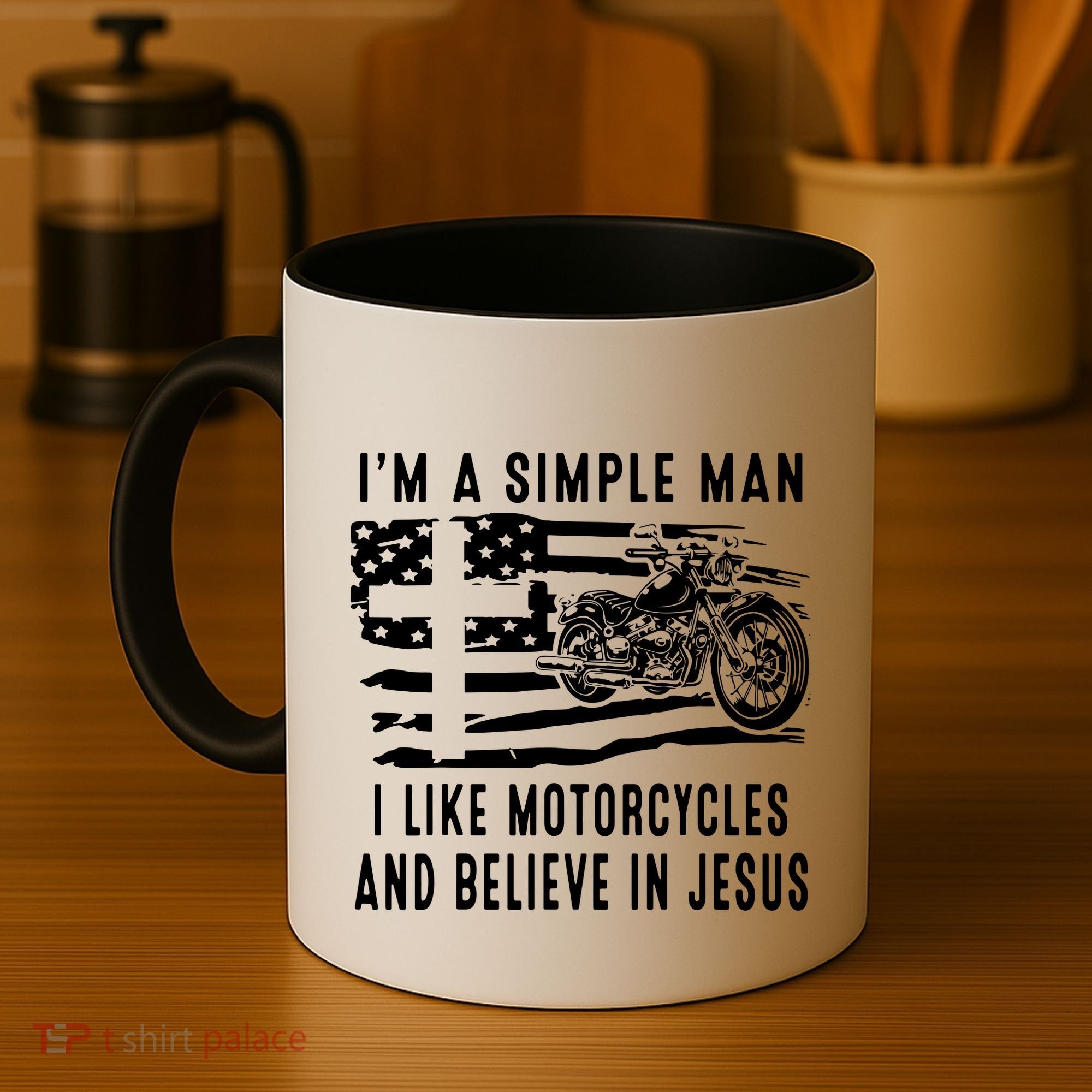 I Am A Simple Man I Like Motorcycles And Believe In Jesus Coffee Mug