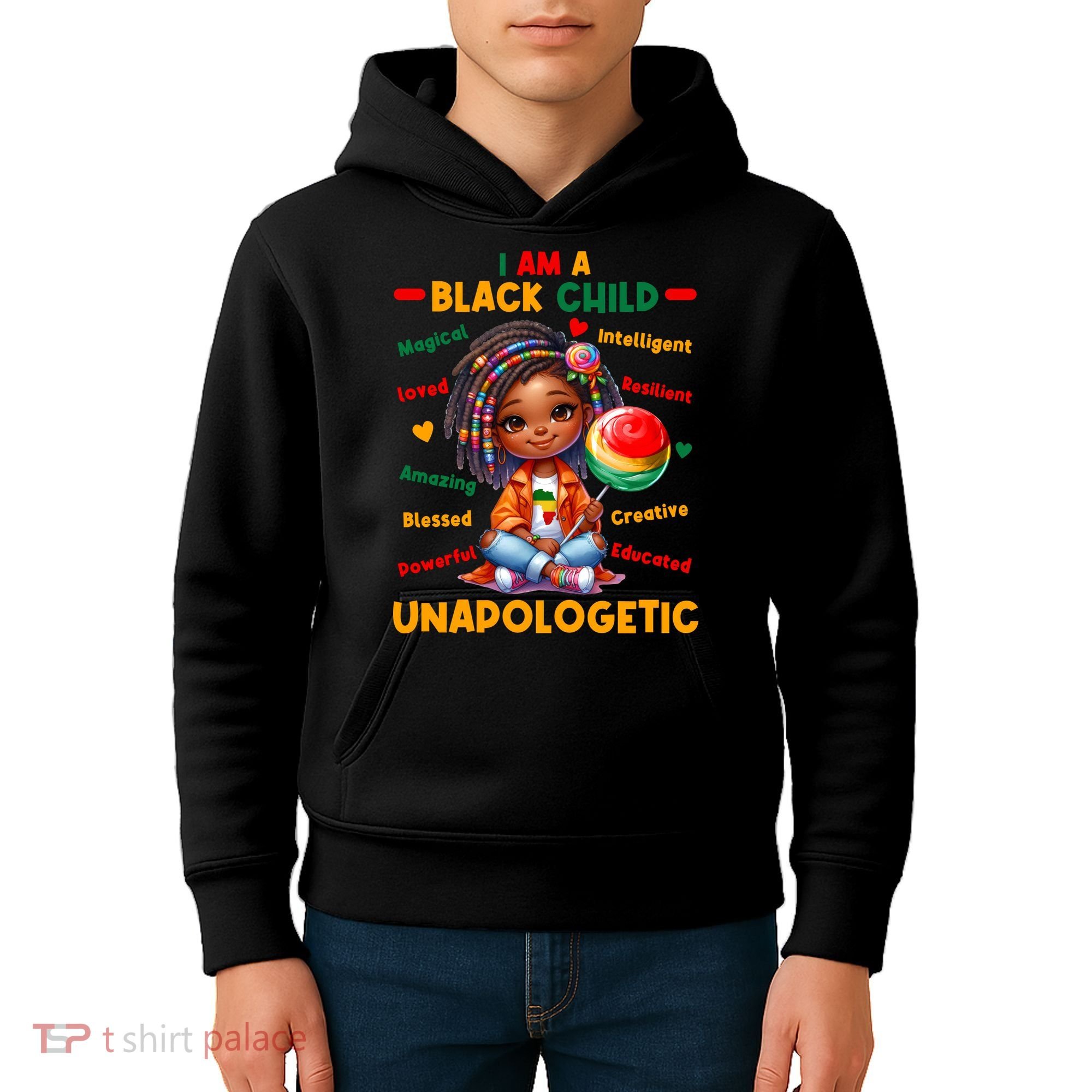I Am A Black Child Positive Affirmation Black History Month Kids Hoodie