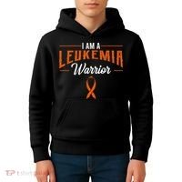 I Am A Leukemia Warrior Blood Cancer Awareness Orange Ribbon Kids Hoodie thumb 4