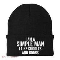 I Am A Simple Man I Like Cuddles And Boobs Funny Sarcasm Beanie thumb 0