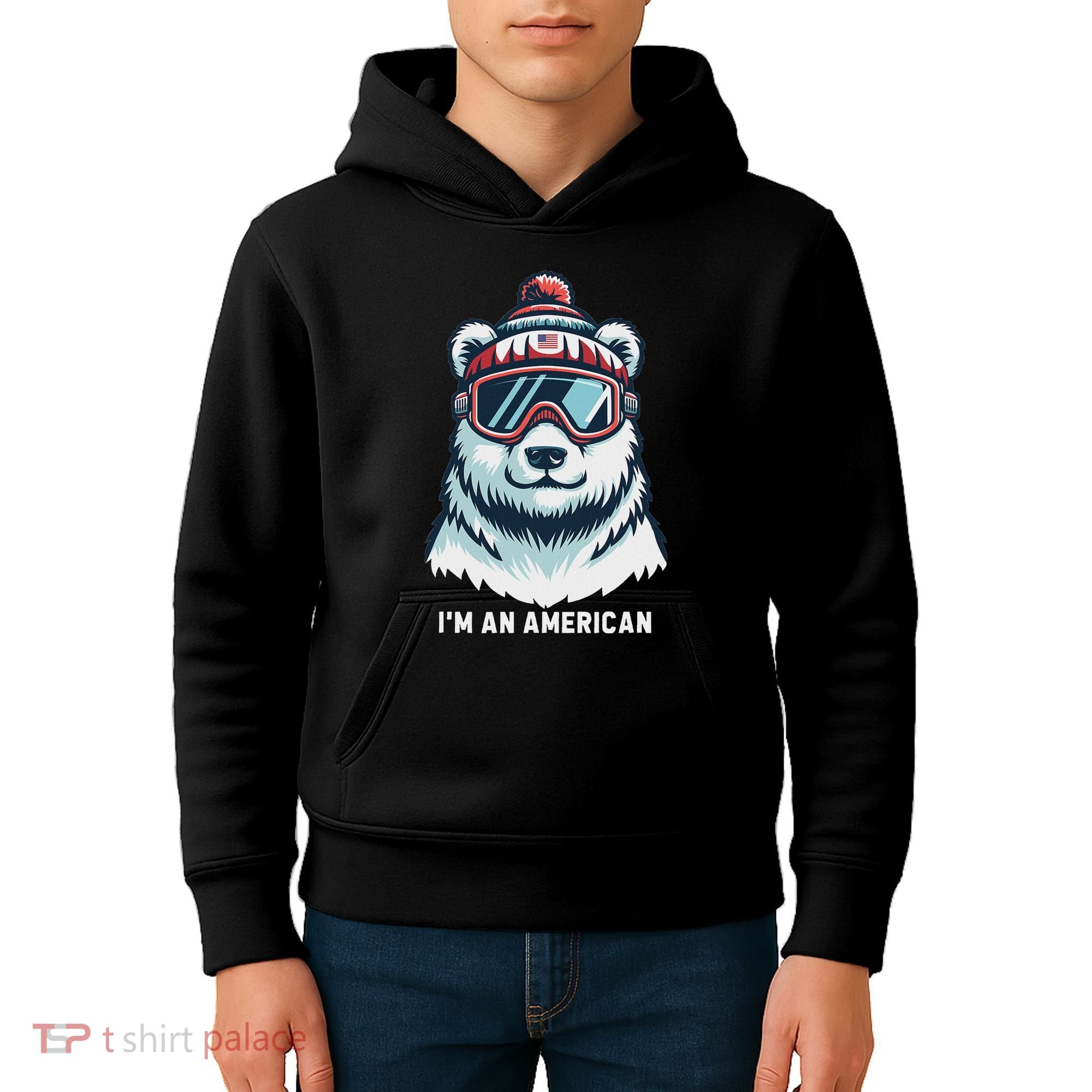 IM An AmericanFunny Greenland Polar Bear Kids Hoodie