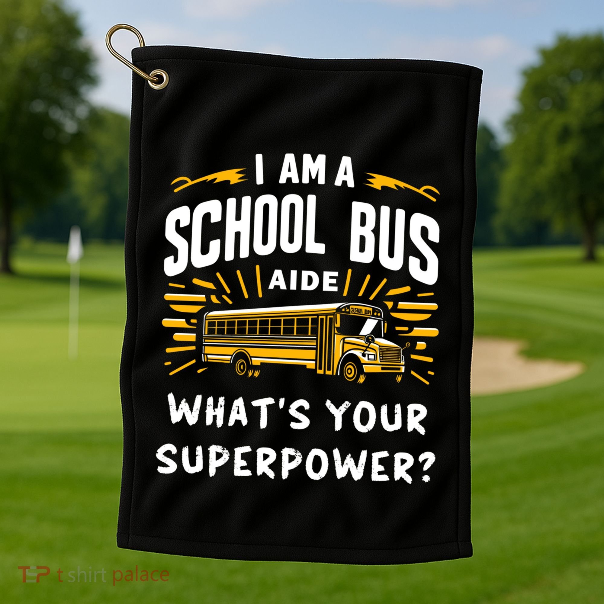 I Am A School Bus Aide Funny Back To School Bus Driver Gift Golf Towel