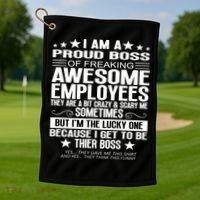 I Am A Proud Boss Of Freaking Awesome Employees Funny Boss Gift Golf Towel thumb 1