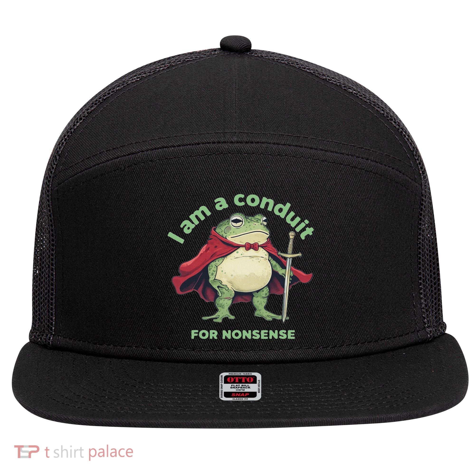 I Am A Conduit For Nonsense Funny Frog 7 Panel Mesh Trucker Snapback Hat