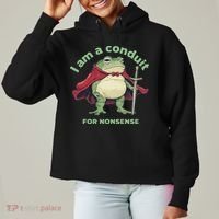 I Am A Conduit For Nonsense Funny Frog Ladies Heavyweight Boxy Pullover Hoodie thumb 0