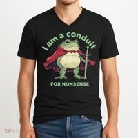 I Am A Conduit For Nonsense Funny Frog V-Neck T-Shirt thumb 2