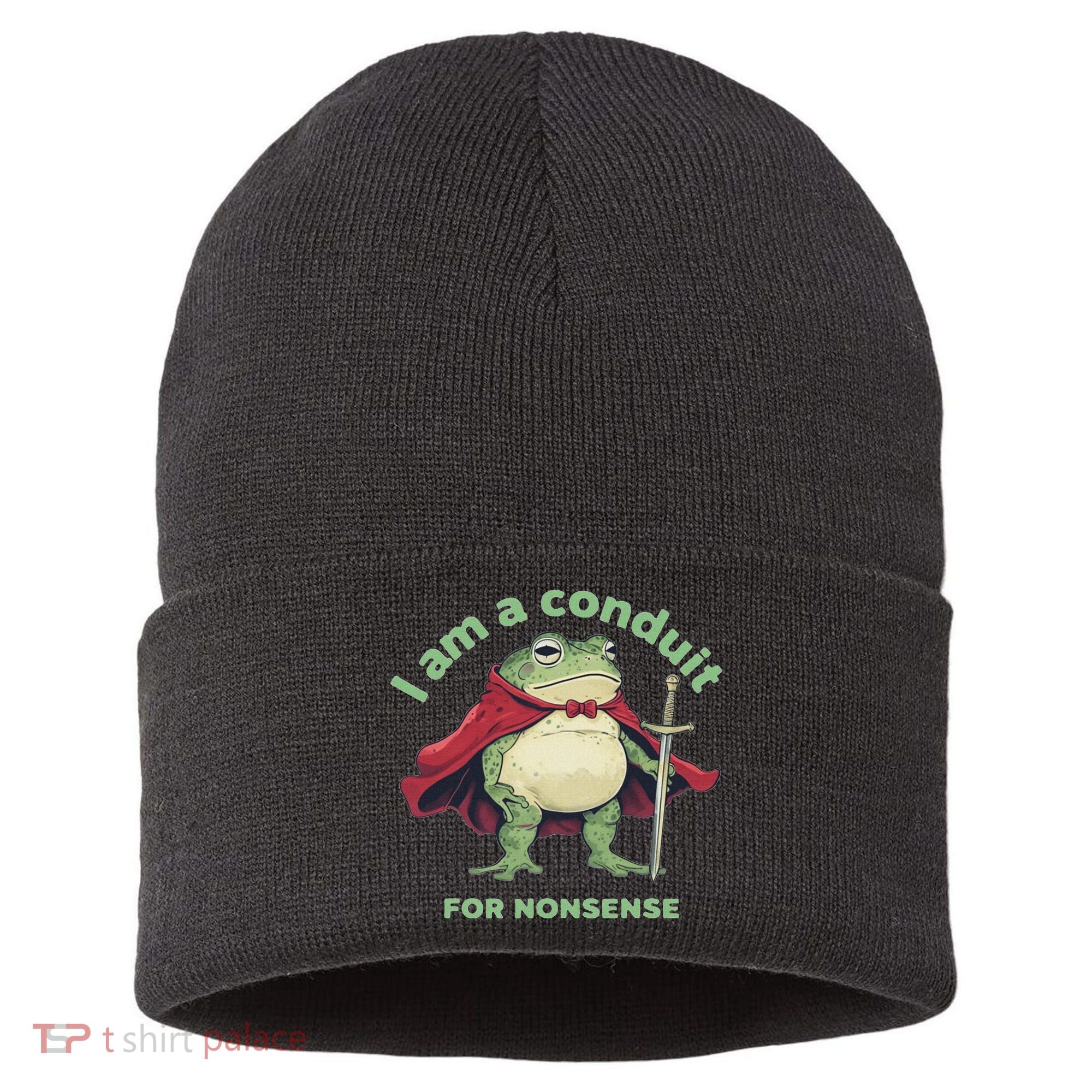 I Am A Conduit For Nonsense Funny Frog Sustainable Knit Beanie