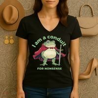 I Am A Conduit For Nonsense Funny Frog Women's V-Neck T-Shirt thumb 3