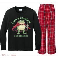 I Am A Conduit For Nonsense Funny Frog Kids Long Sleeve Plaid Pajama Set thumb 0