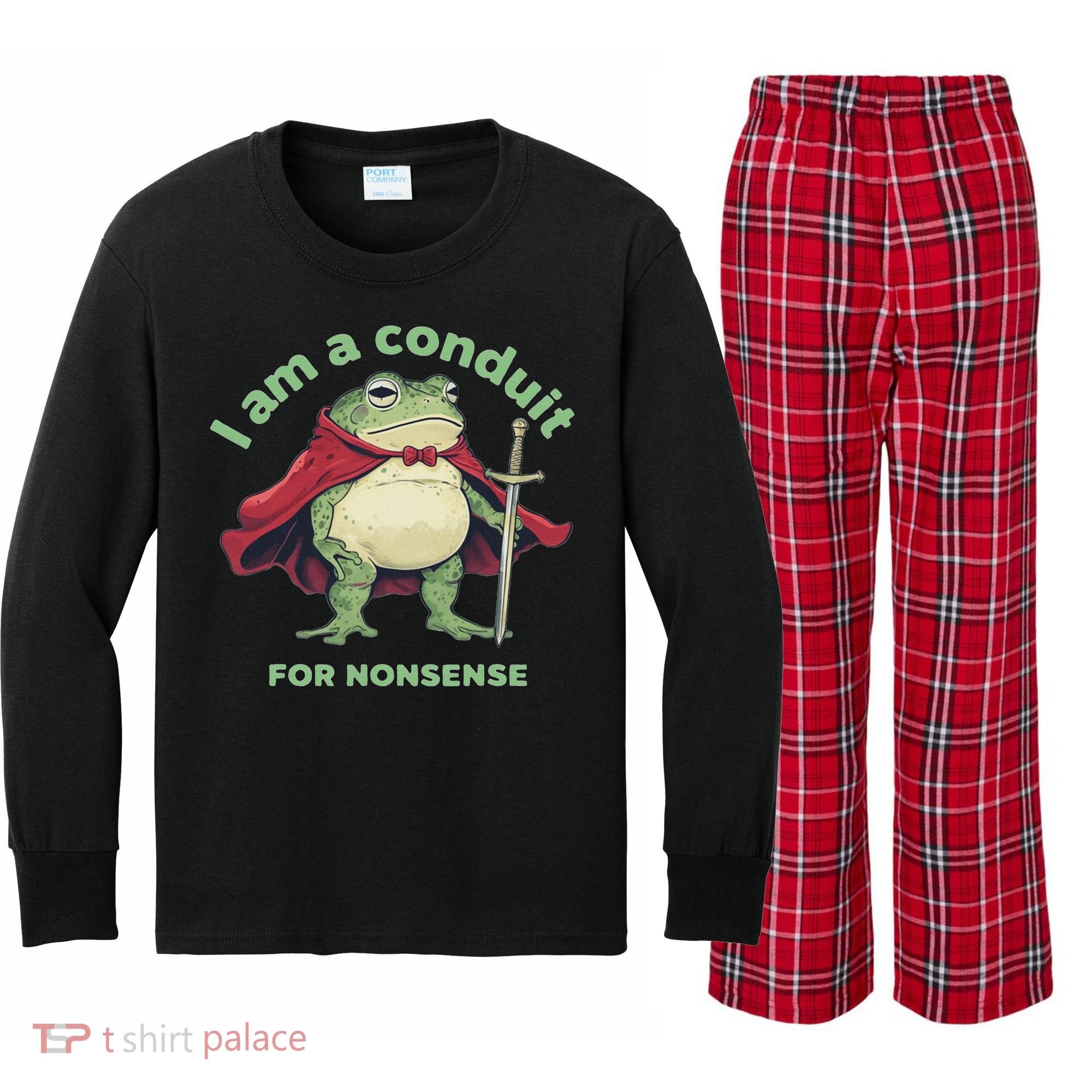 I Am A Conduit For Nonsense Funny Frog Kids Long Sleeve Plaid Pajama Set