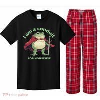 I Am A Conduit For Nonsense Funny Frog Kids Plaid Pajama Set thumb 0
