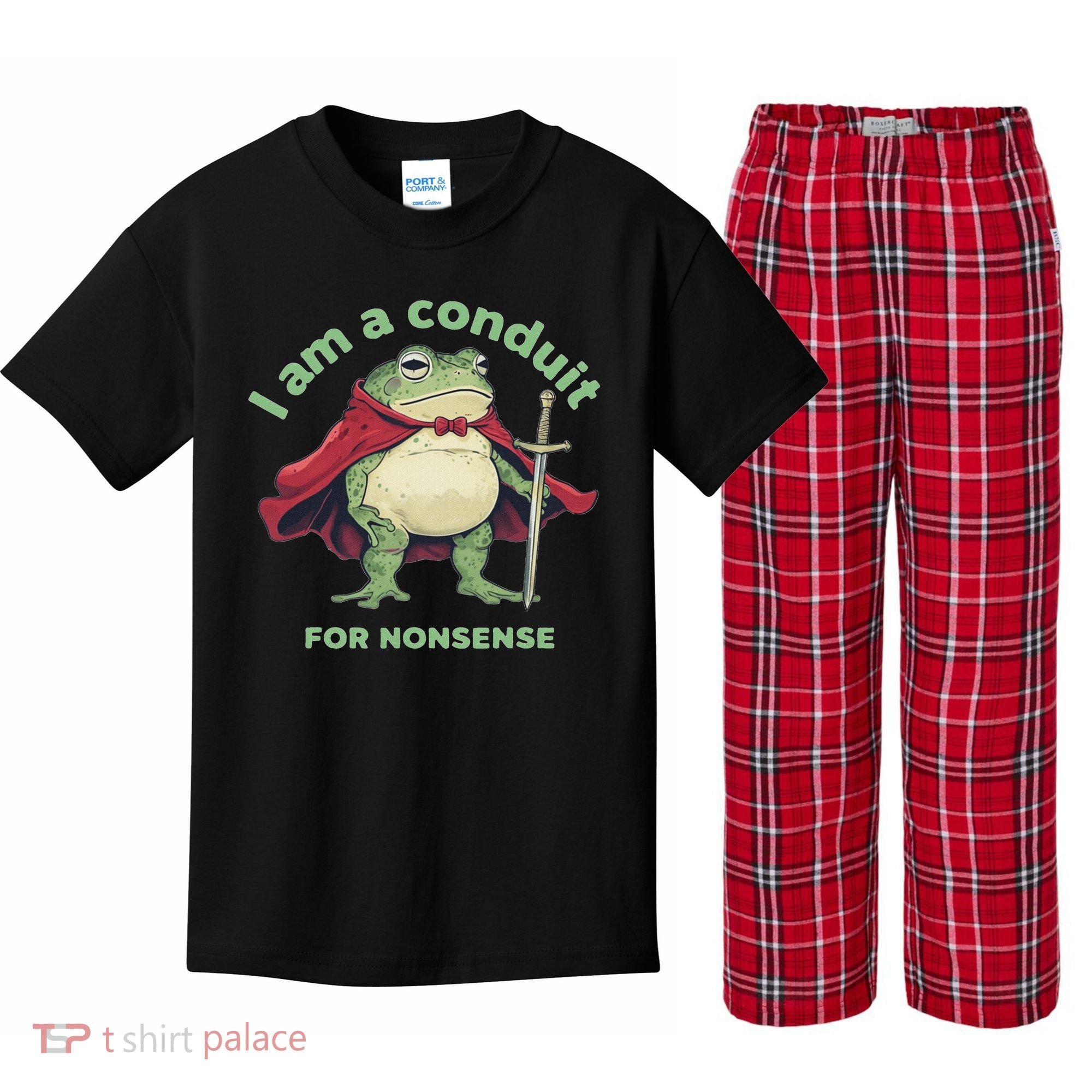 I Am A Conduit For Nonsense Funny Frog Kids Plaid Pajama Set